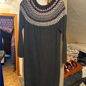 J. Jill Charcoal Dress with Patterned Yoke Sweater Dress